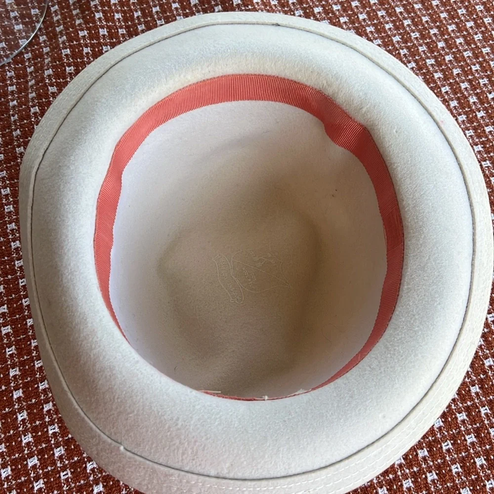 VTG Cream Wool Fedora Hat with Ribbon Band - Geo W Bollman